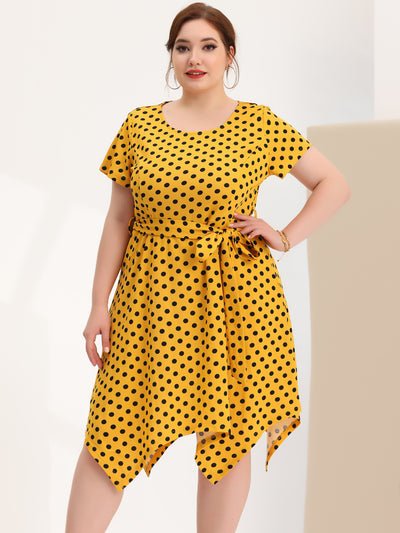 Polka Dot Round Neck Short Sleeve Plus Size Dress