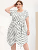 Polka Dot Round Neck Short Sleeve Plus Size Dress