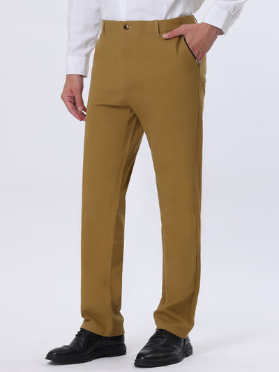 Men's Business Straight Fit Trousers Stretch Brushed Thicken Dress Pants