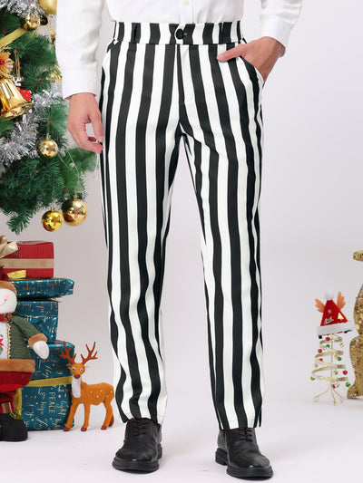 Men's Striped Classic Fit Flat Front Business Work Prom Trousers Dress Pants
