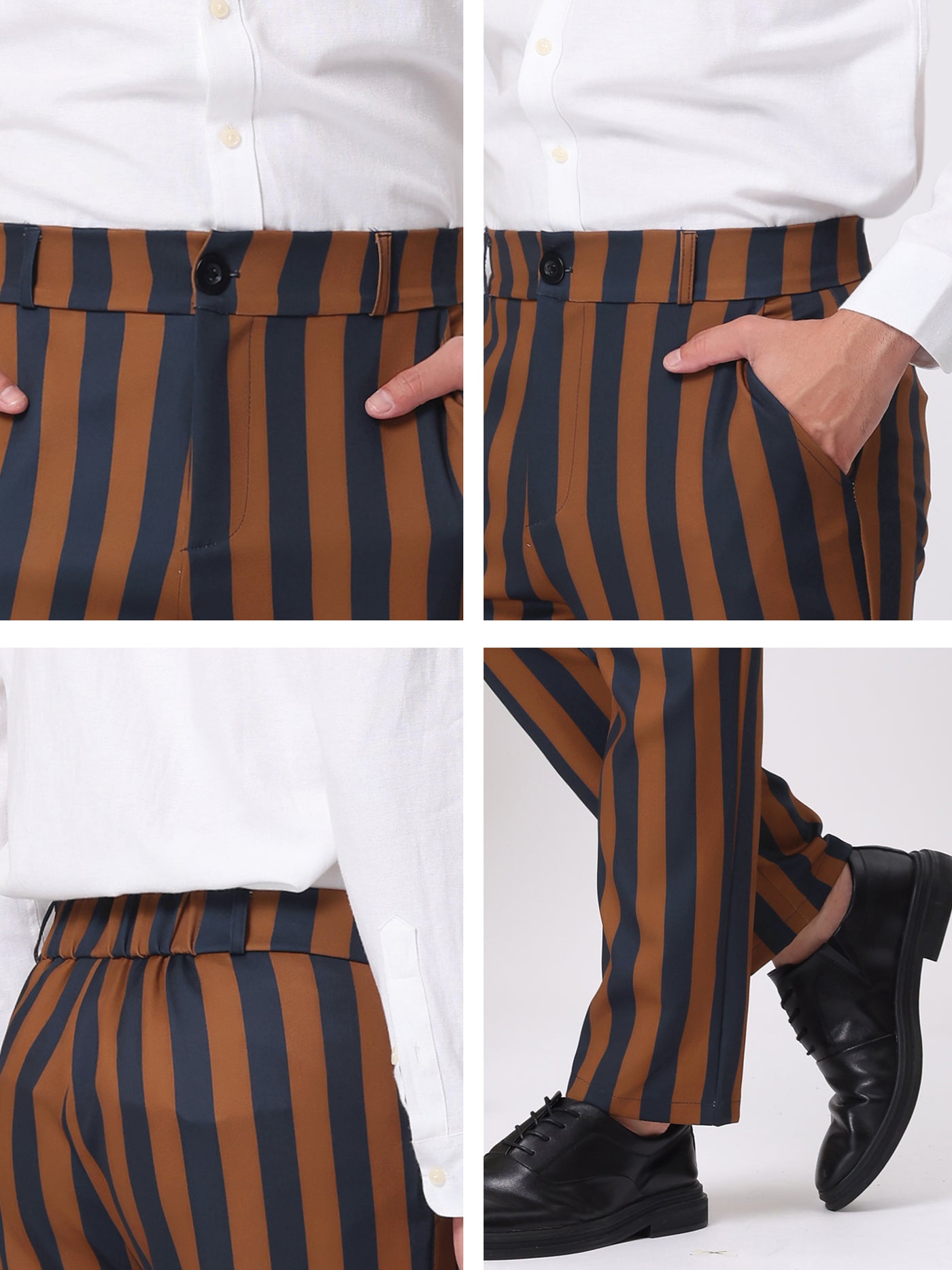 Bublédon Men's Striped Classic Fit Flat Front Business Work Prom Trousers Dress Pants