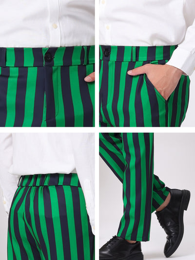 Men's Striped Classic Fit Flat Front Business Work Prom Trousers Dress Pants