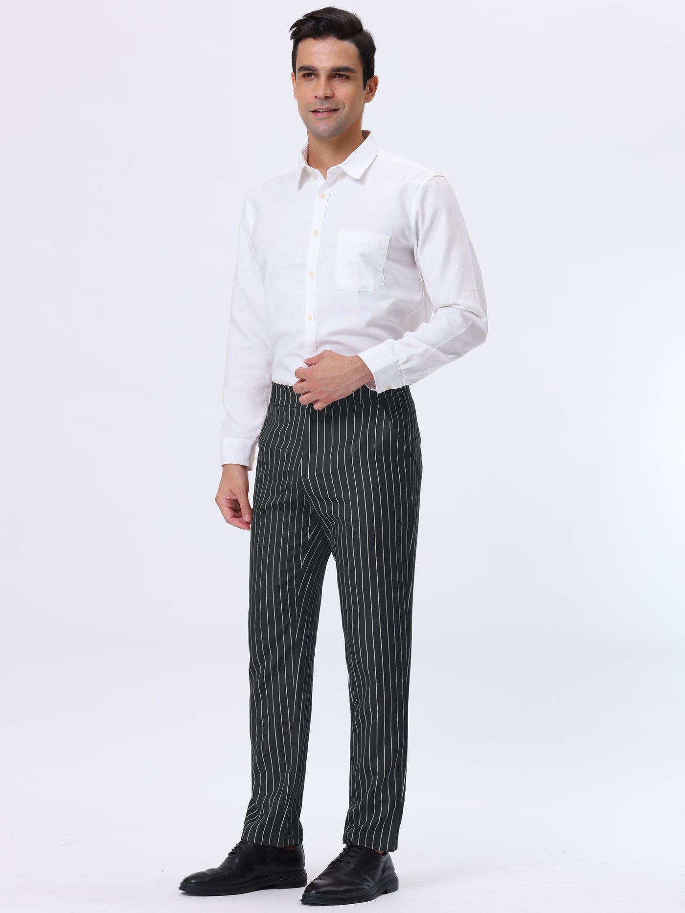 Bublédon Men's Striped Dress Pants Straight Fit Color Block Office Work Suit Trousers