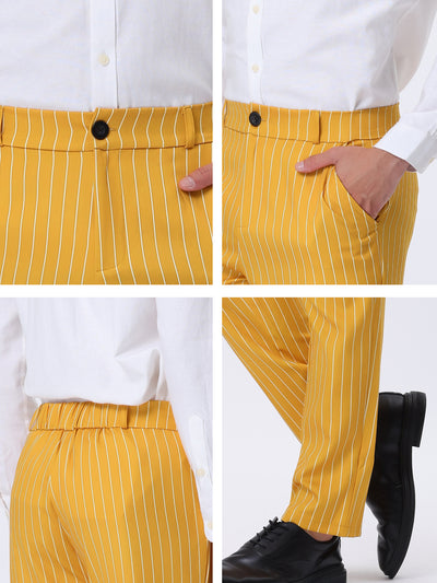Men's Striped Dress Pants Straight Fit Color Block Office Work Suit Trousers