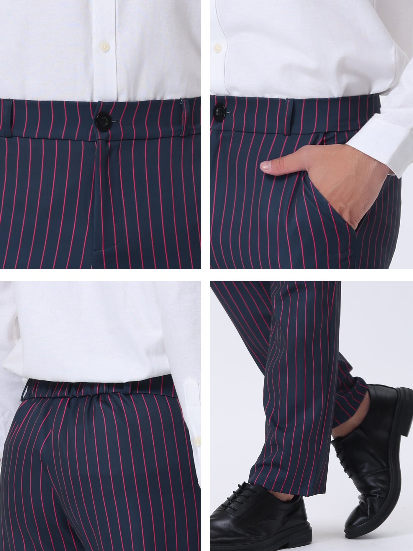 Bublédon Men's Striped Dress Pants Straight Fit Color Block Office Work Suit Trousers
