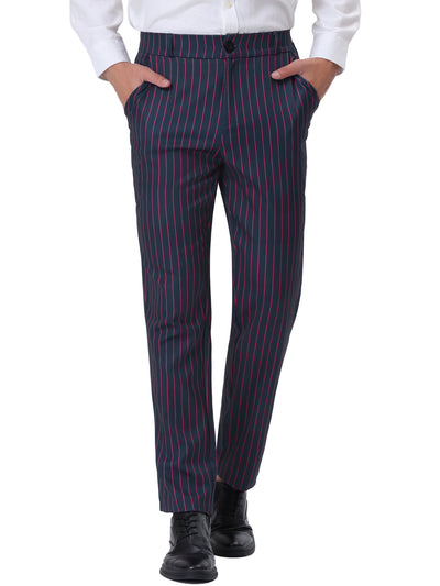 Men's Striped Dress Pants Straight Fit Color Block Office Work Suit Trousers
