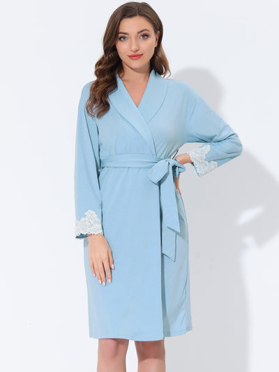 Women's Robe Sleepwear Lace Nightgown Tie Waist Lounge Bathrobe