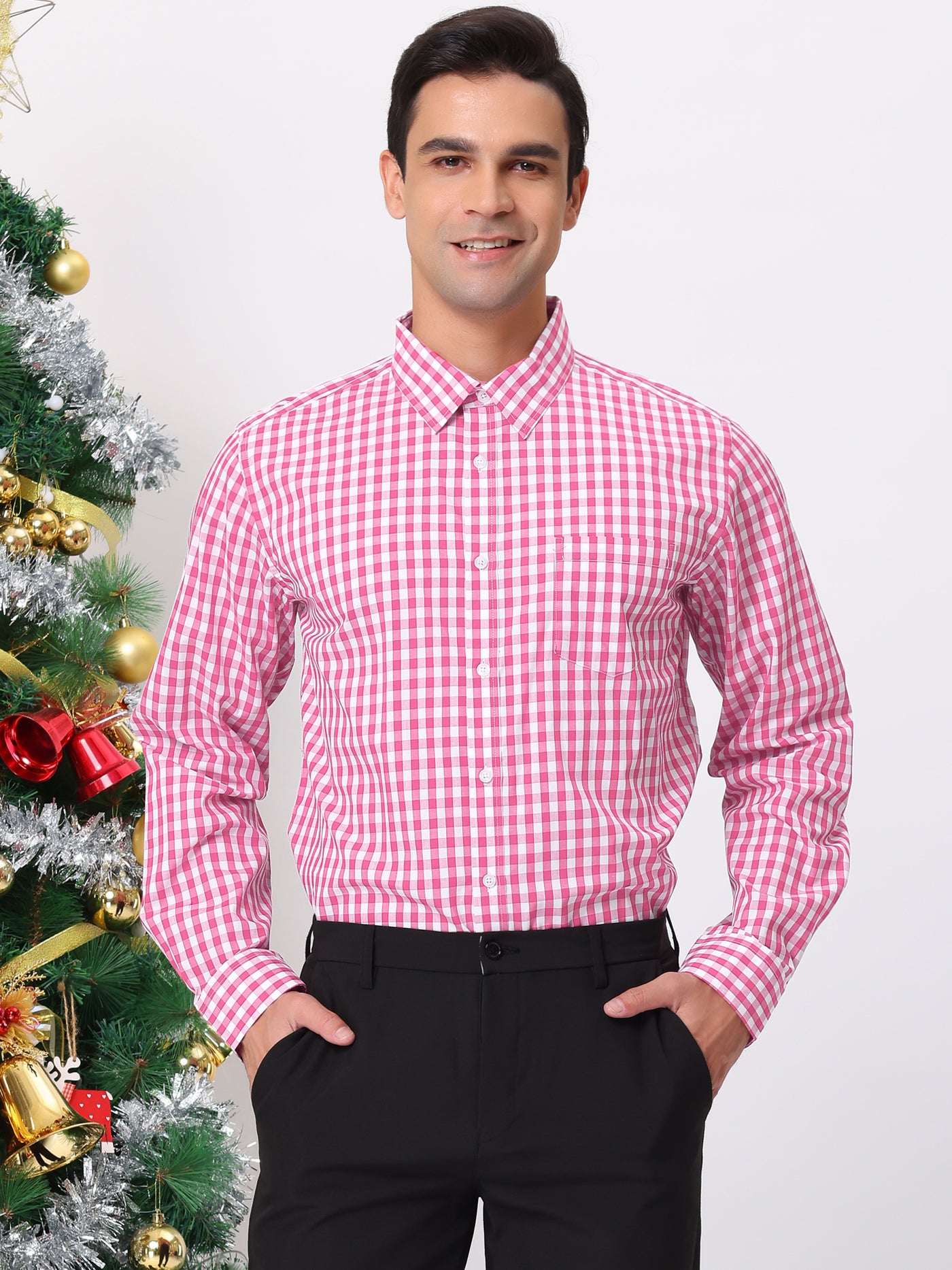 Bublédon Men's Plaid Button Down Long Sleeves Dress Checkered Shirts
