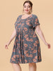 Chic Printed Crew Neck Short Sleeve Plus Size Dress