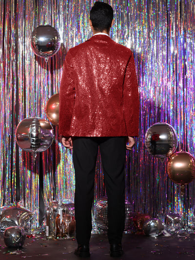 Men's Sequin Suit Jacket Peak Lapel Sparkly Party Show Glitter Sports Coat