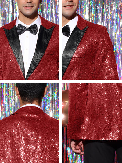 Men's Sequin Suit Jacket Peak Lapel Sparkly Party Show Glitter Sports Coat