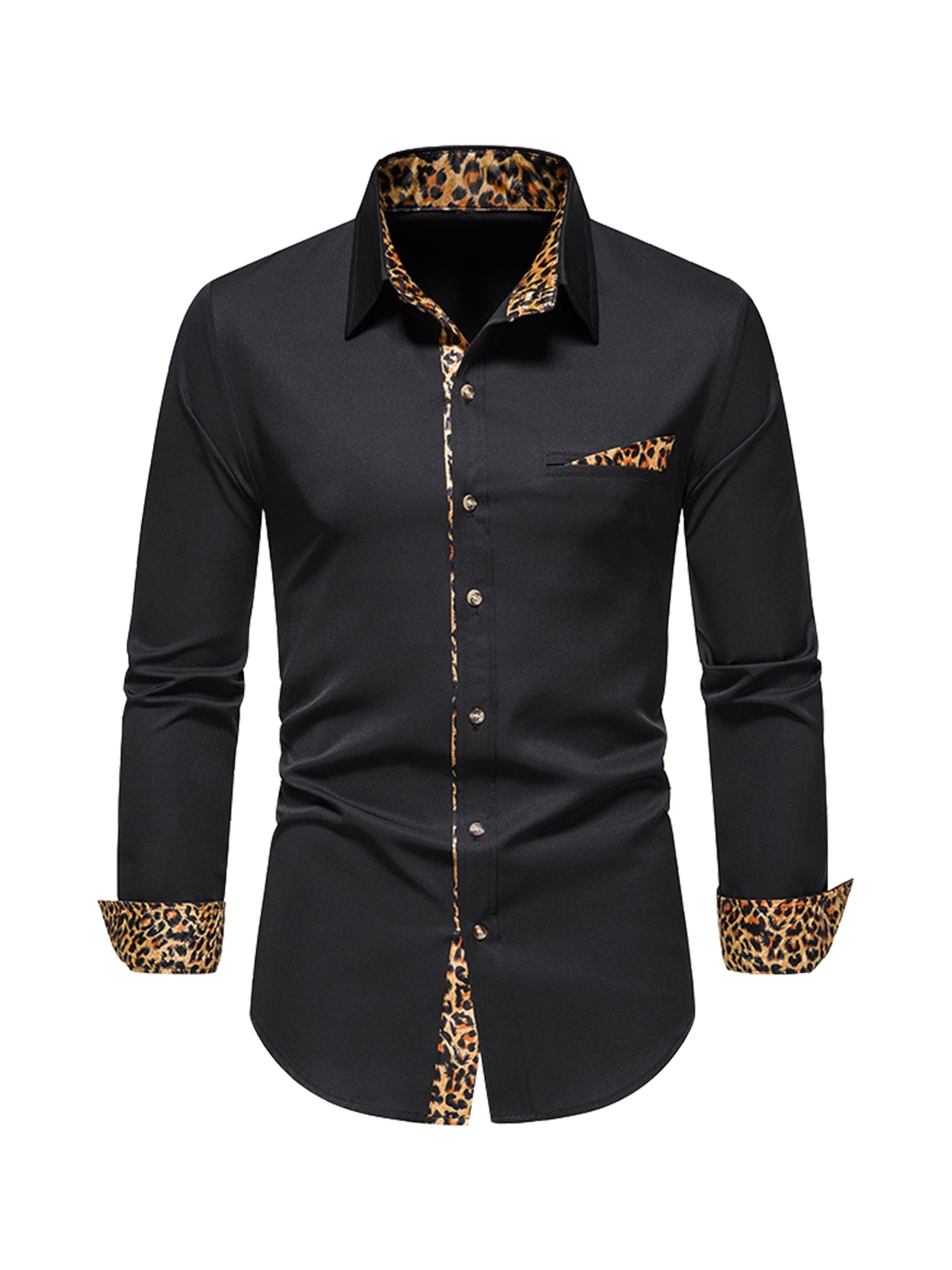 Bublédon Men's Long Sleeves Button Down Constrast Leopard Printed Party Dress Shirts