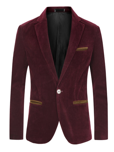 Men's Velvet Blazer One Button Notched Lapel Prom Dress Suit Jacket