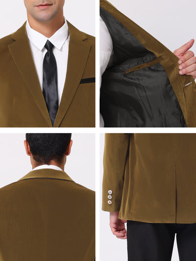 Men's Velvet Blazer One Button Notched Lapel Prom Dress Suit Jacket