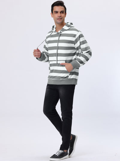 Men's Classic Drawstring Hoodies Sweatshirt Long Sleeve Stripe Print Pullover