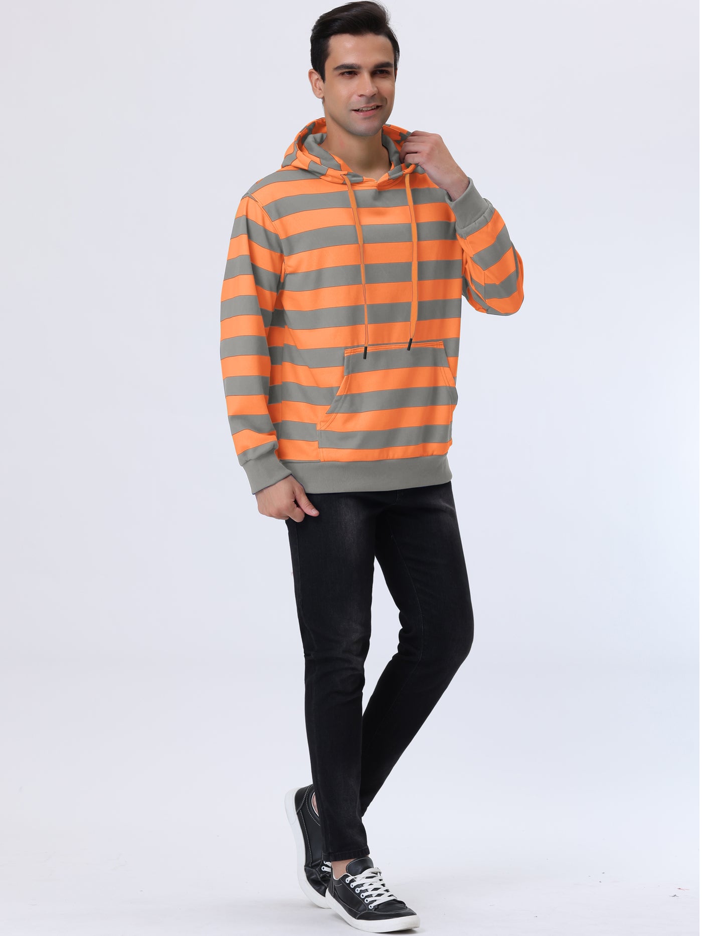 Bublédon Men's Classic Drawstring Hoodies Sweatshirt Long Sleeve Stripe Print Pullover