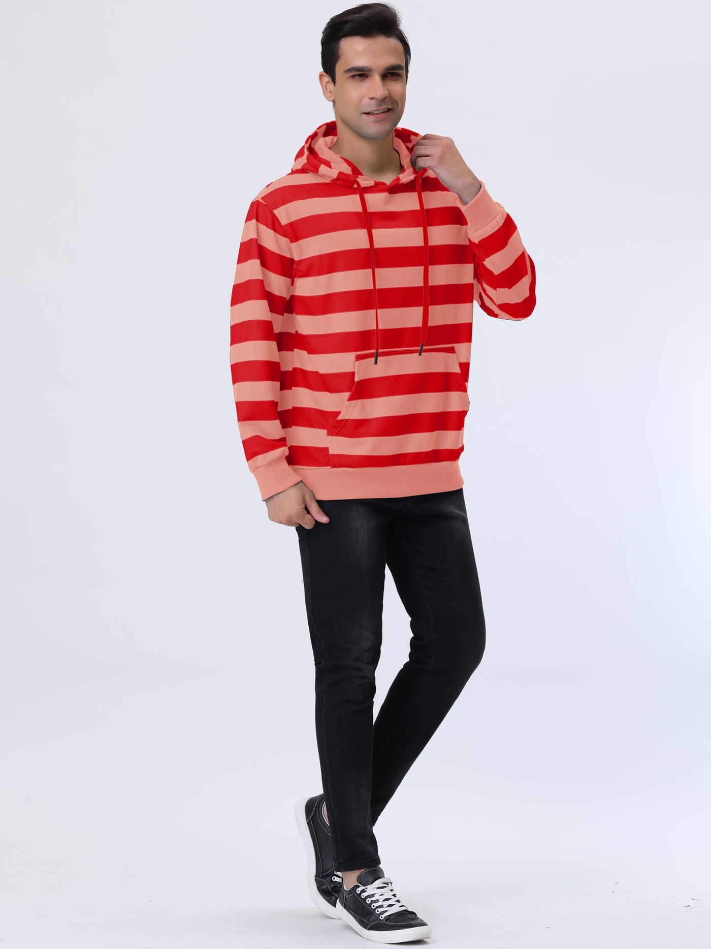 Bublédon Men's Classic Drawstring Hoodies Sweatshirt Long Sleeve Stripe Print Pullover