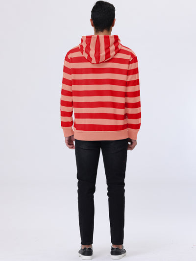 Men's Classic Drawstring Hoodies Sweatshirt Long Sleeve Stripe Print Pullover
