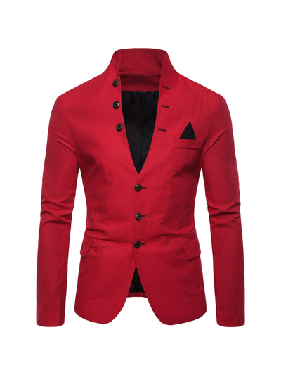 Men's Stand Collar Blazer Slim Fit Single Breasted 3 Button Prom Suit Sports Coat