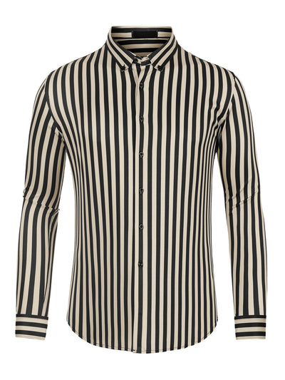 Men's Satin Stripe Dress Shirts Long Sleeves Button Down Formal Business Shirt