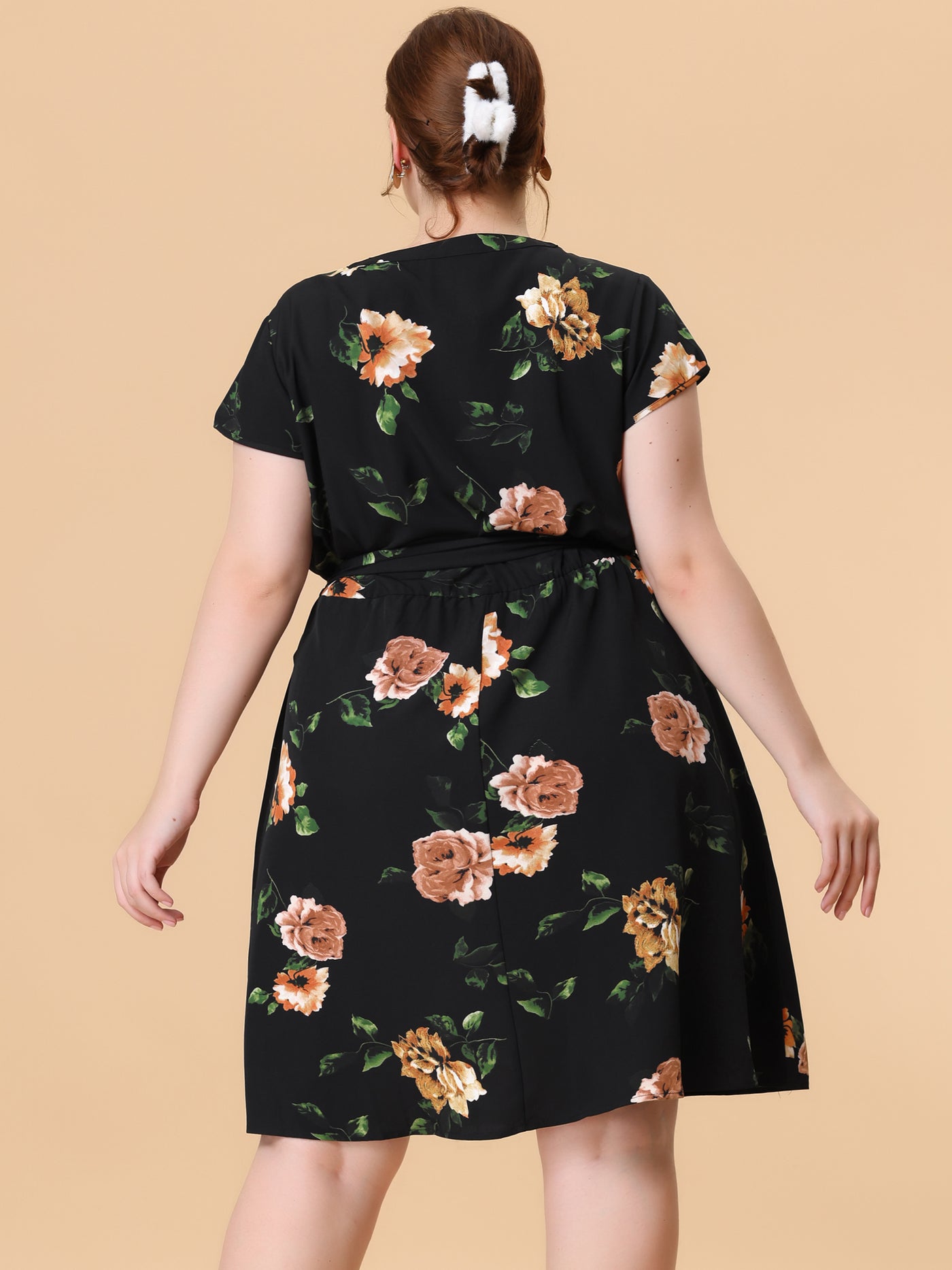Bublédon Polyester V Neck Floral Print Summer Plus Size Dress