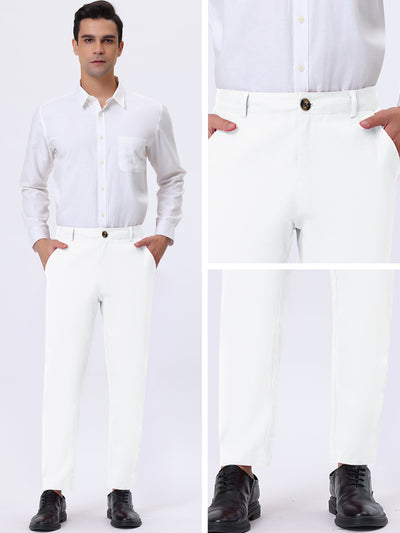 Men's Solid Color Slacks Straight Fit Flat Front Chino Dress Pants