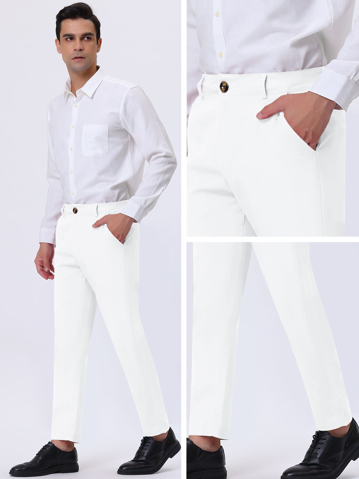Bublédon Men's Solid Color Slacks Straight Fit Flat Front Chino Dress Pants