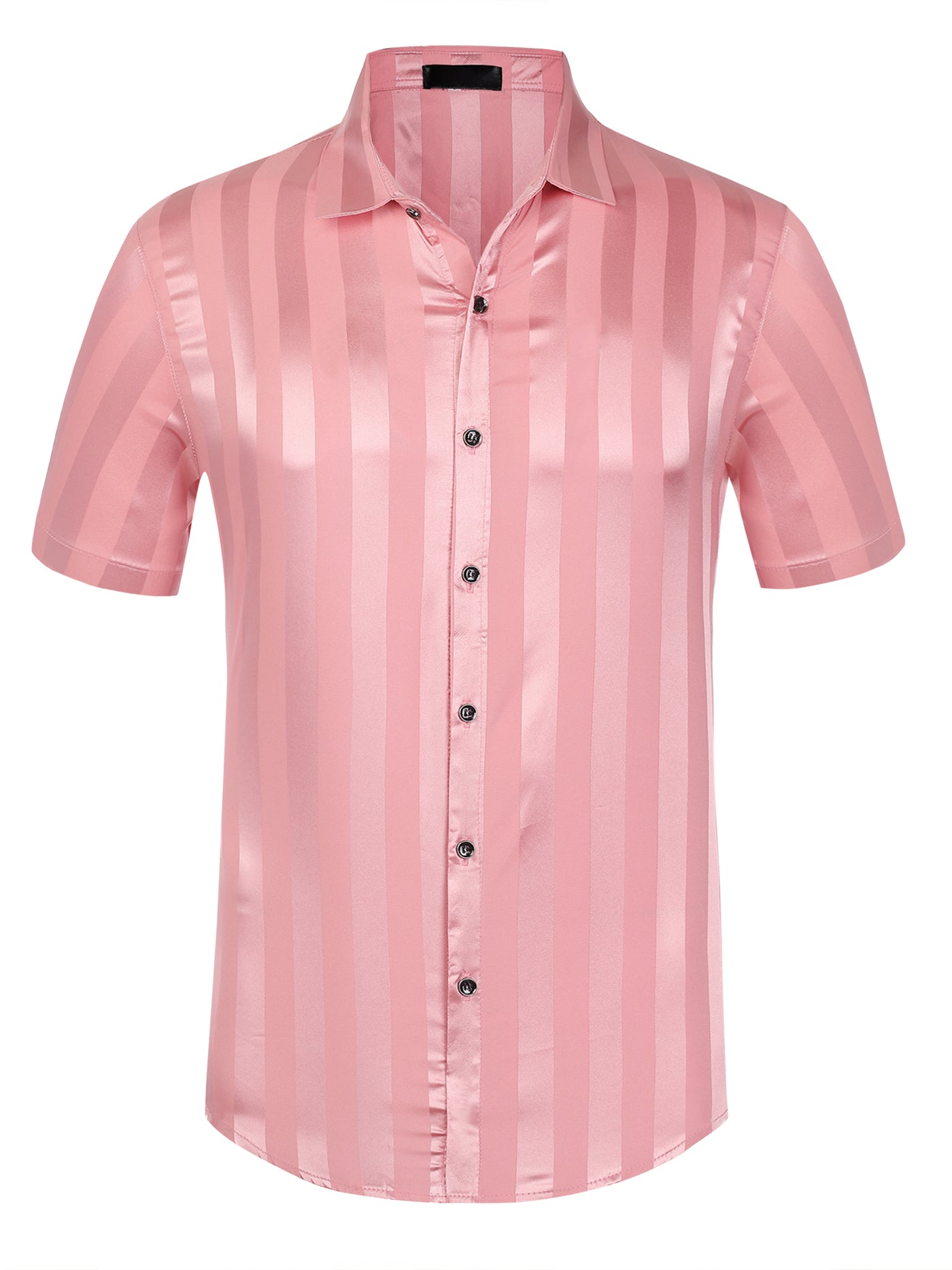 Bublédon Satin Summer Point Collar Short Sleeves Button Down Striped Shirts