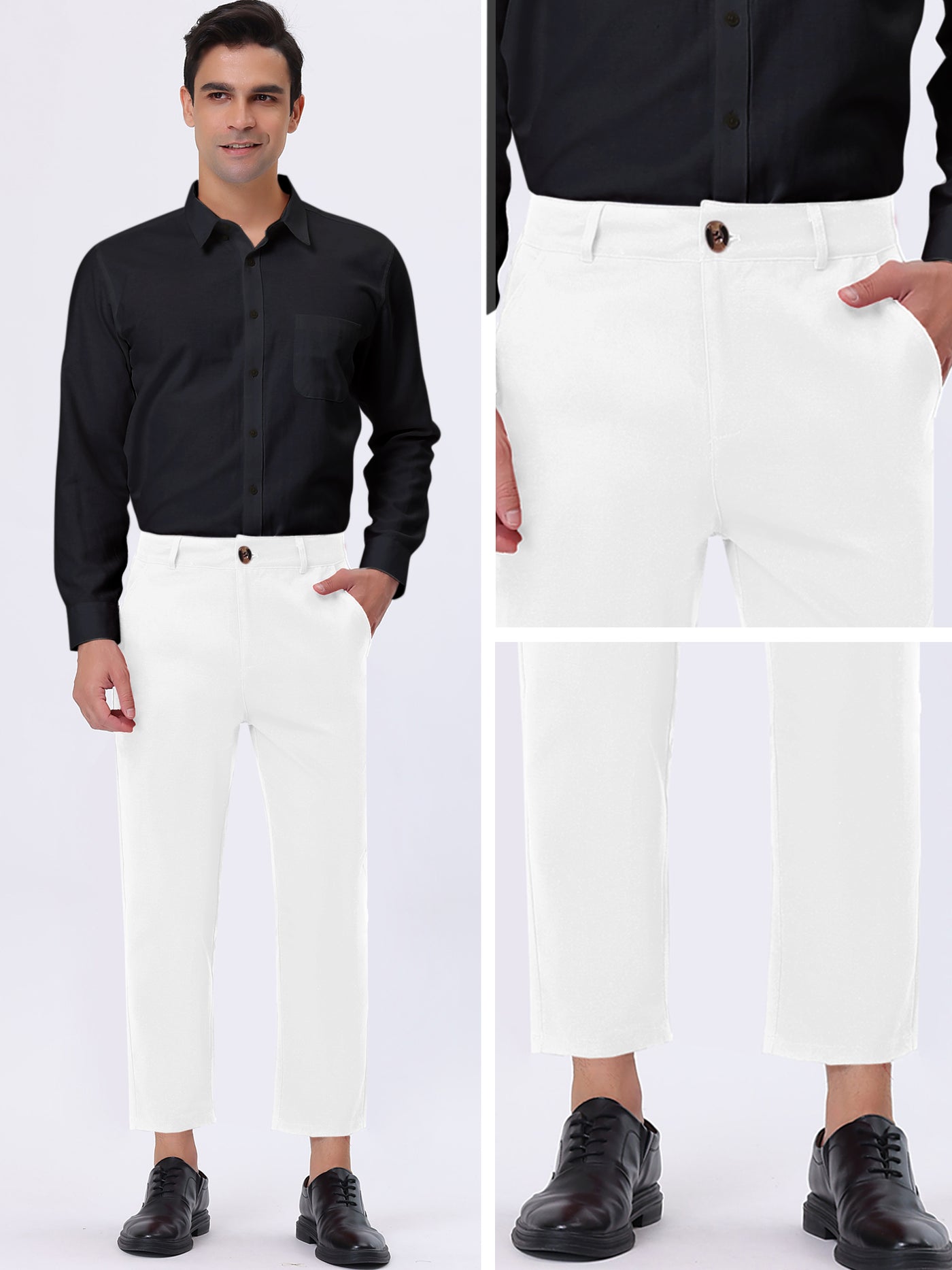 Bublédon Men's Business Pants Classic Fit Flat Front Straight Suit Trousers