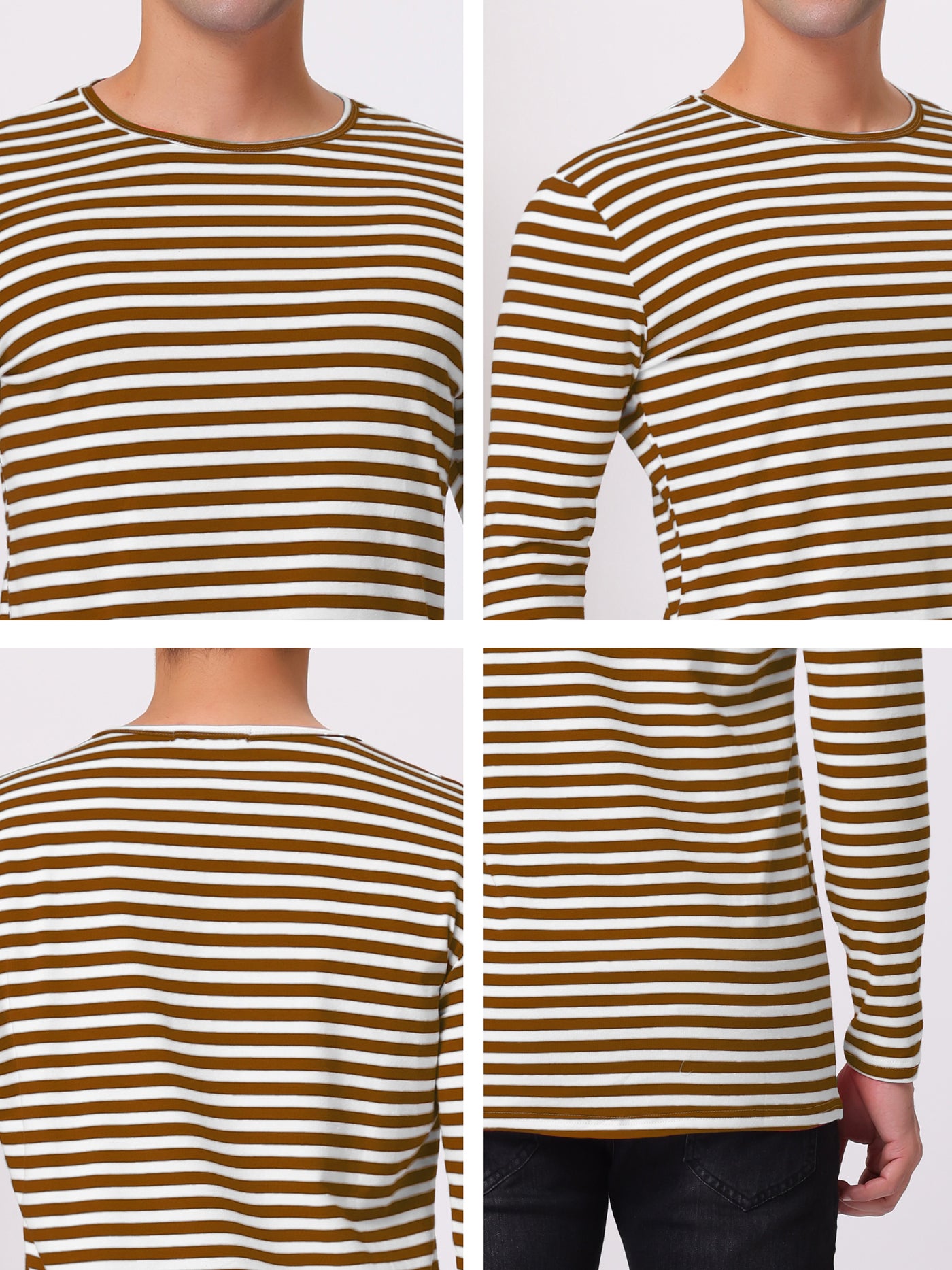 Bublédon Men's Striped Crew Neck Stripe Basic Long Sleeve Shirt