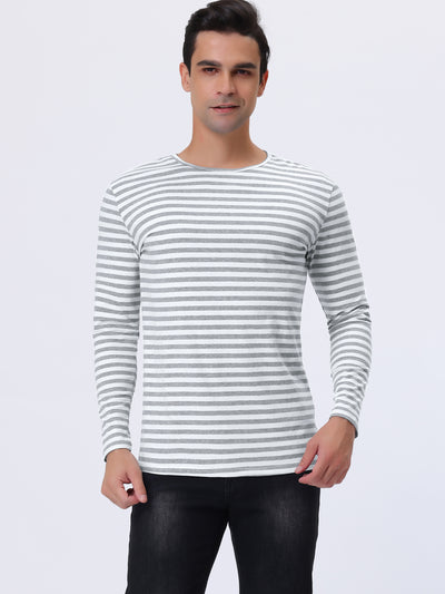 Men's Striped Crew Neck Stripe Basic Long Sleeve Shirt