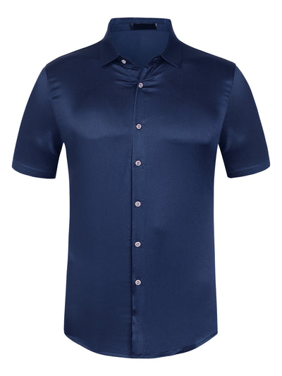 Satin Point Collar Short Sleeve Button Down Business Shirts