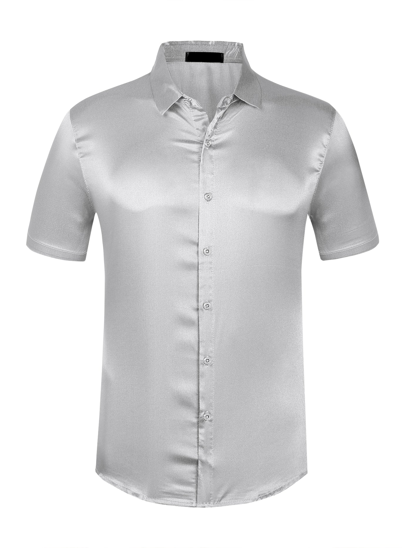 Bublédon Satin Point Collar Short Sleeve Button Down Business Shirts