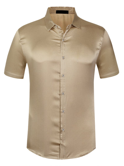 Satin Point Collar Short Sleeve Button Down Business Shirts