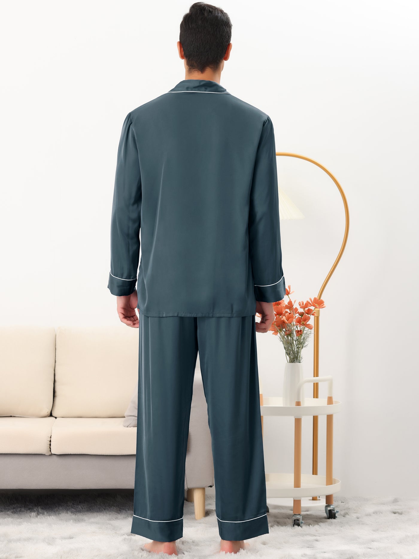 Bublédon Men's Sleepwear Pjs Long Sleeves Shirt and Pants Nightwear Satin Pajama Set