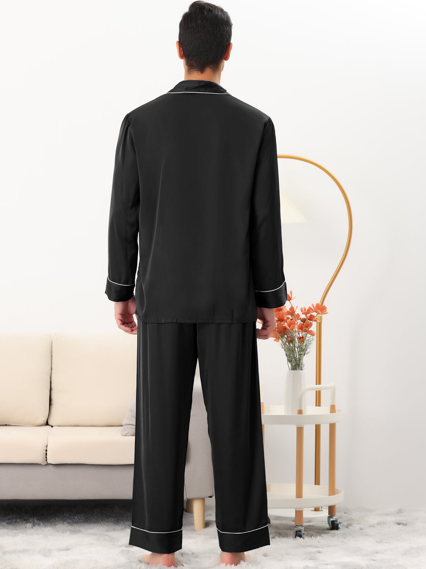 Bublédon Men's Sleepwear Pjs Long Sleeves Shirt and Pants Nightwear Satin Pajama Set