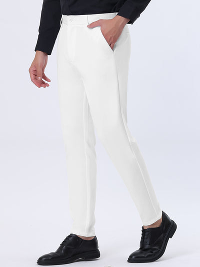 Men's Cropped Dress Pants Flat Front Office Solid Color Trousers