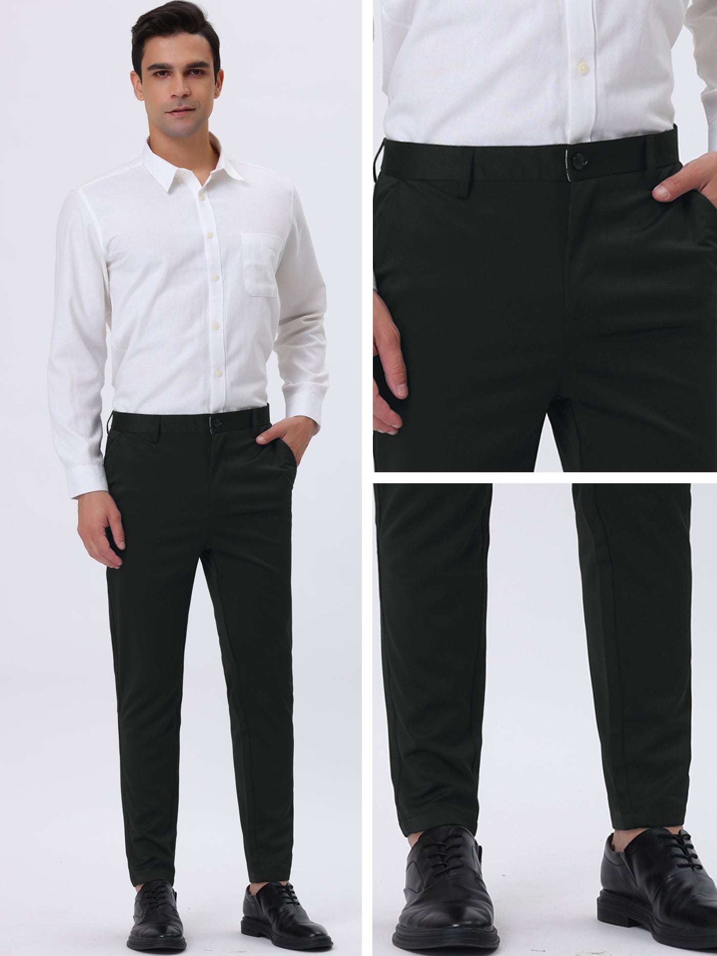 Bublédon Men's Cropped Dress Pants Flat Front Office Solid Color Trousers