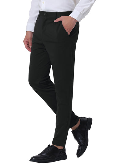 Men's Cropped Dress Pants Flat Front Office Solid Color Trousers