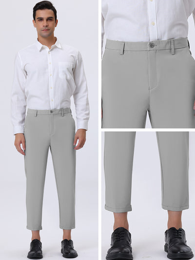 Men's Cropped Slim Fit Solid Flat Front Tapered Trousers Suit Pants