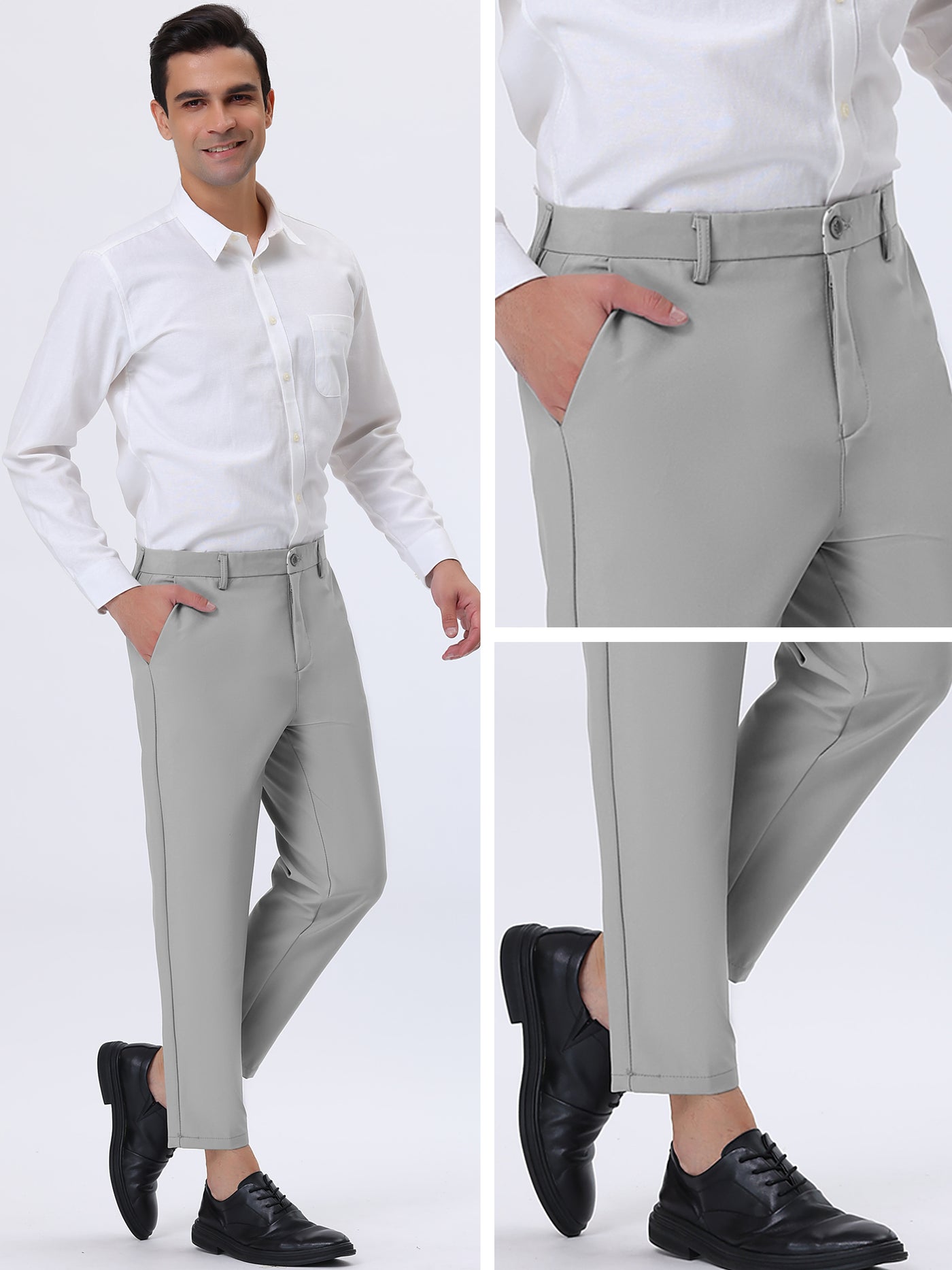 Bublédon Men's Cropped Slim Fit Solid Flat Front Tapered Trousers Suit Pants