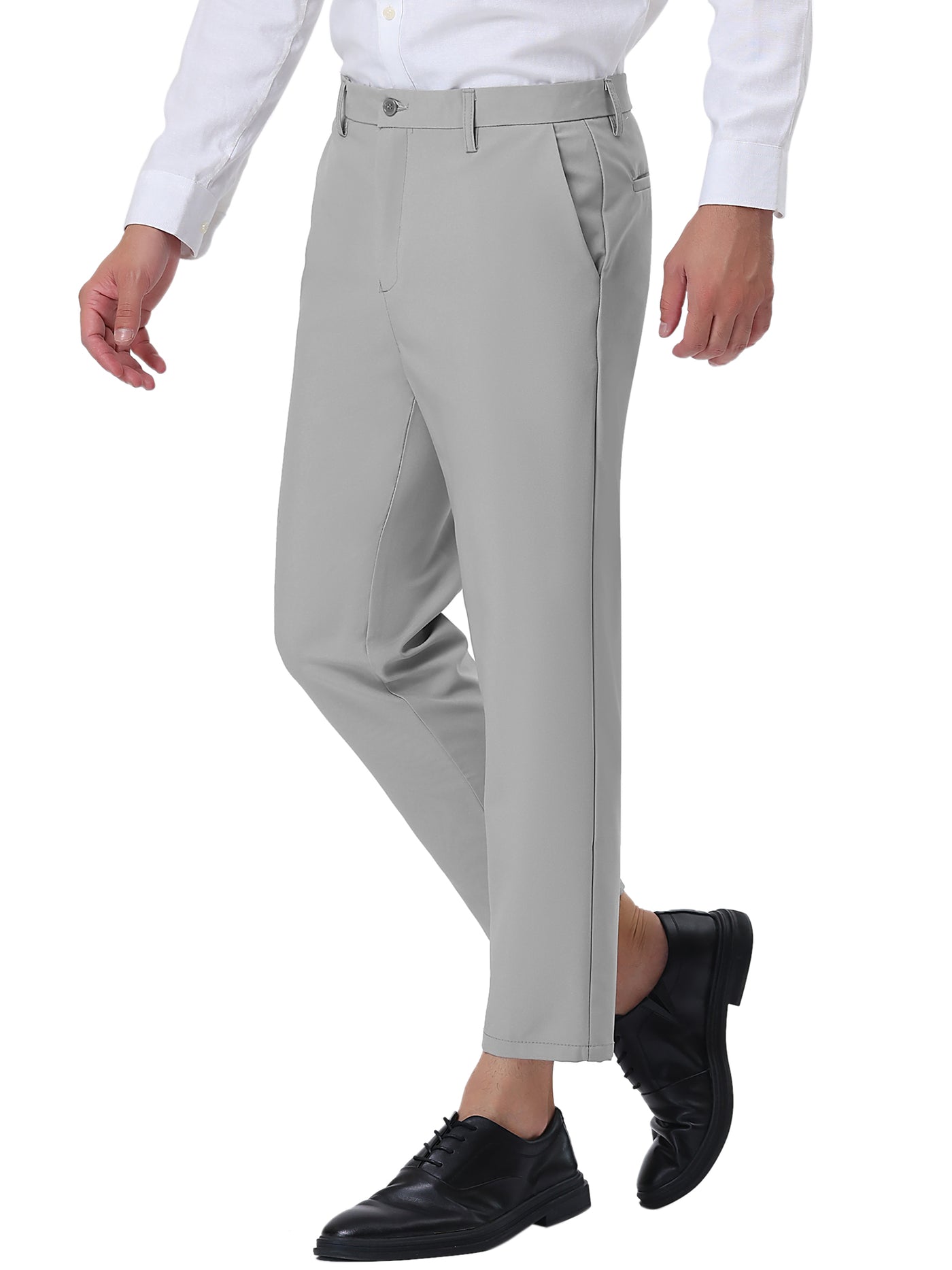 Bublédon Men's Cropped Slim Fit Solid Flat Front Tapered Trousers Suit Pants