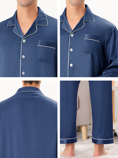 Men's Satin Pajama Set Long Sleeves Shirt Pants Sleepwear Loungewear Pjs