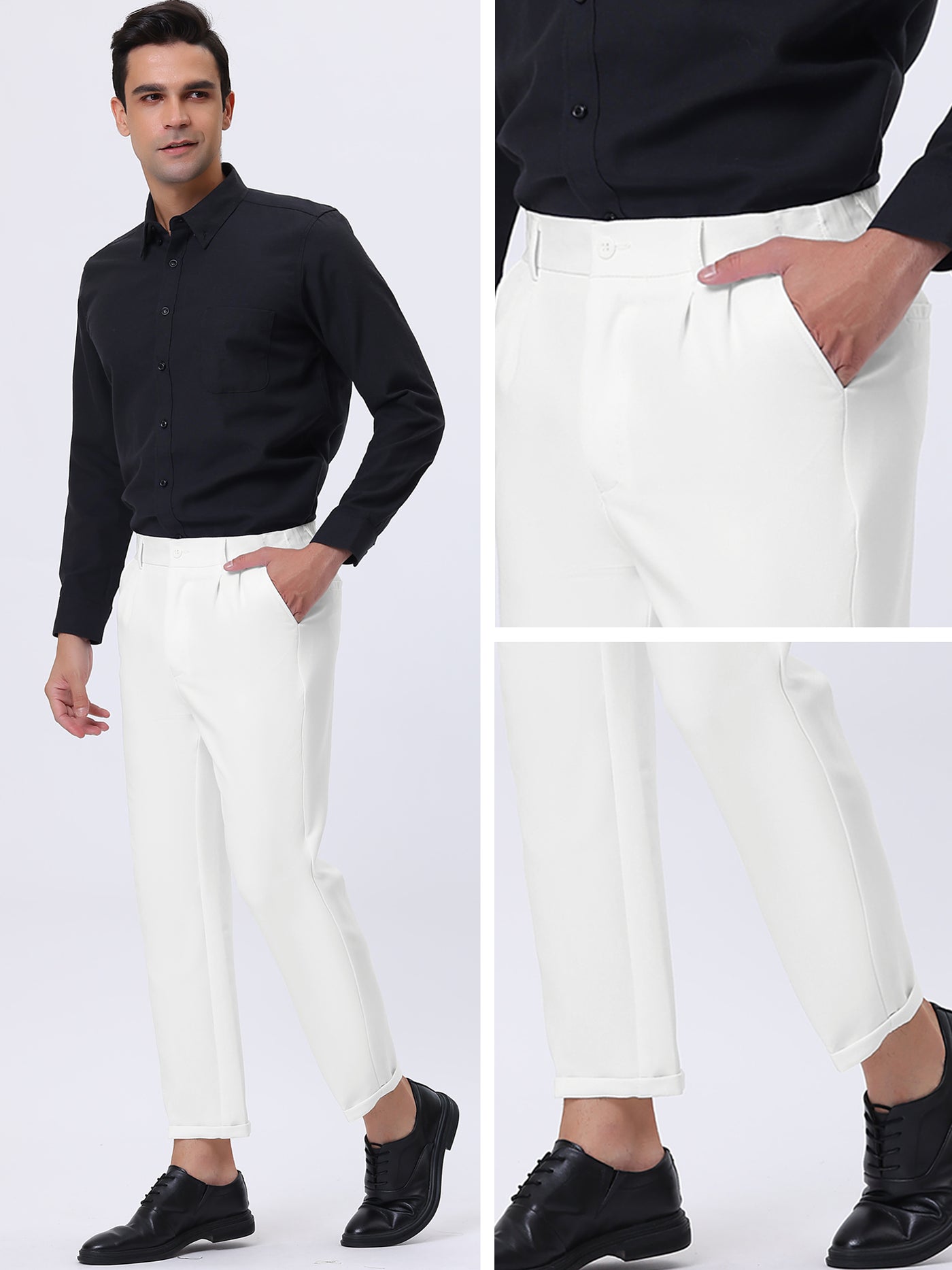 Bublédon Men's Cropped Tapered Pants Solid Business Ankle Length Trousers