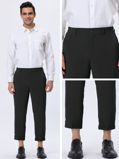 Men's Cropped Tapered Pants Solid Business Ankle Length Trousers