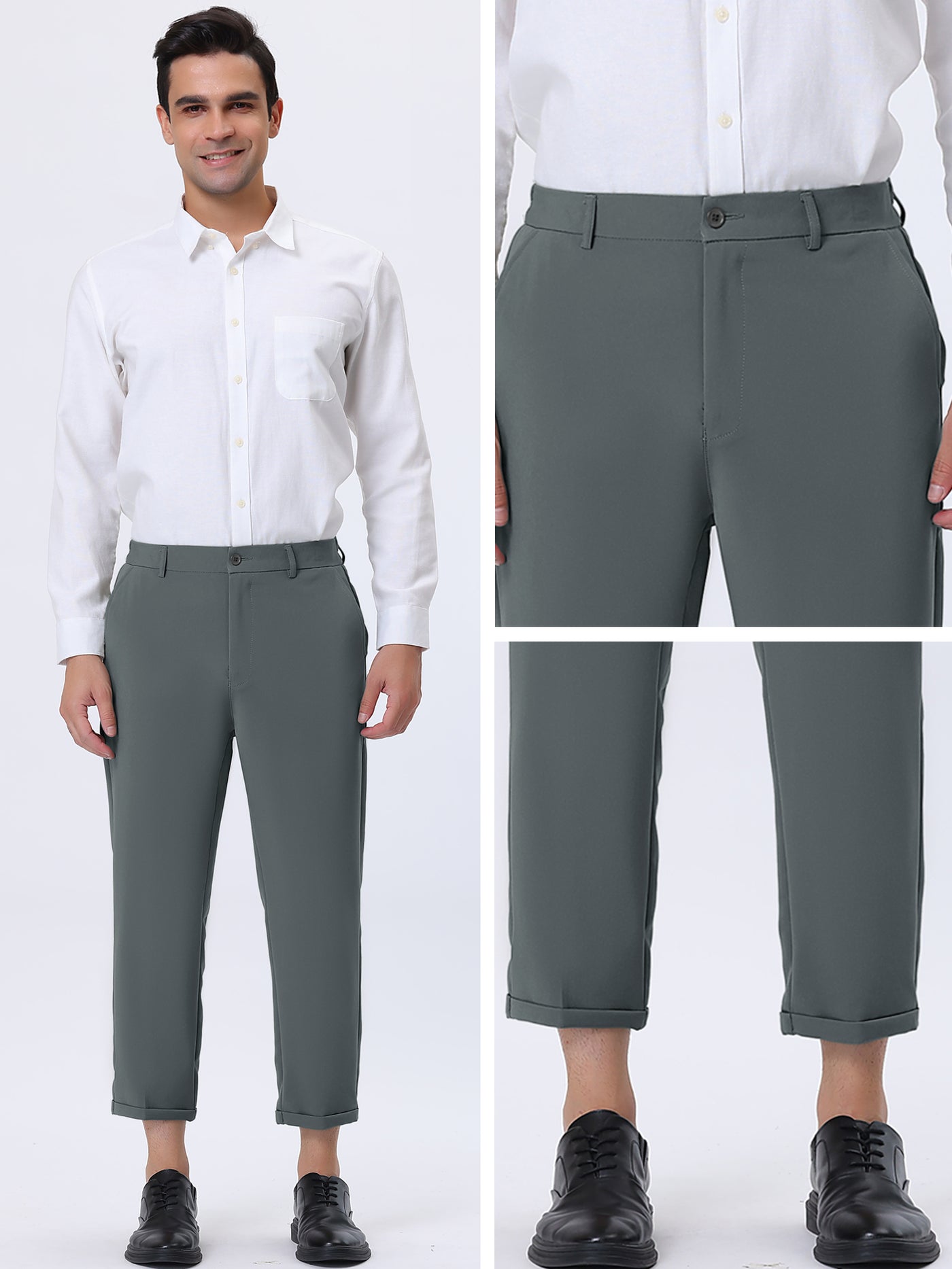Bublédon Men's Cropped Tapered Pants Solid Business Ankle Length Trousers