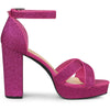 Perphy Glitter Platform Crisscross Strap Chunky Heel Sandal