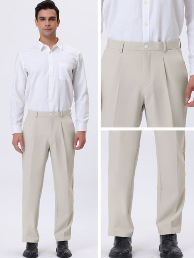 Men's Pleat Front Pants Comfort Straight Leg Dress Trousers
