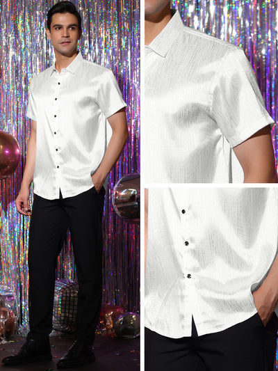Satin for Men's Summer Short Sleeves Button Down Prom Dress Shirts