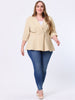 Knit X Line 3/4 Sleeve Button Decor Peplum Blazer
